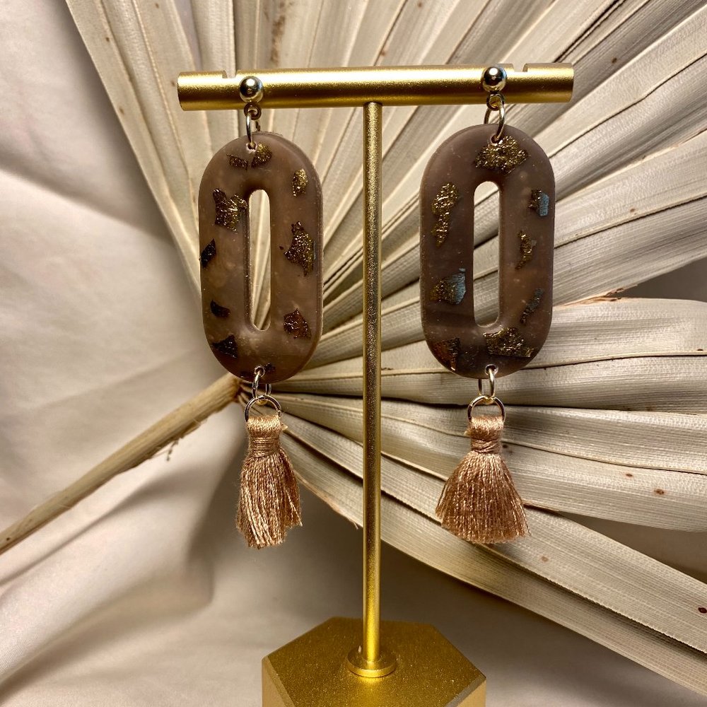Gold Foil Polymer Clay Earrings with Tassels